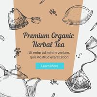 Premium organic herbal tea, lemon and herbs banner vector