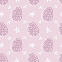 Huevos de Pascua punteados y flores de patrones sin fisuras sobre fondo rosa. ilustración de vector de garabato dibujado a mano.