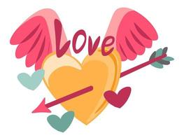 Winged heart pierced with arrow, love card vector