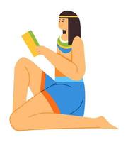 Egyptian woman reading book, ancient civilization vector