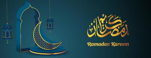 ramadan kareem banner background with golden arabic calligraphy. vector illustration
