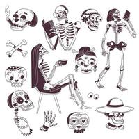 bocetos de esqueleto, personajes hombre y mujer vector