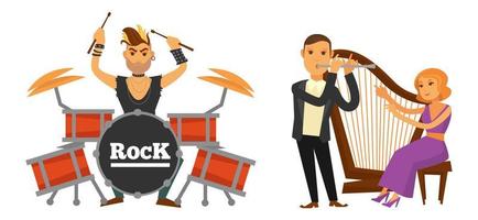 Classic and rock music styles, concerts stage vector