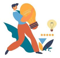 Employee with lightbulb, creative idea concept vector