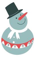 Snowman in cap, winter character with carrot nose vector