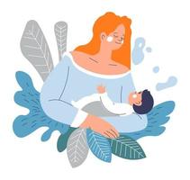 Mother holding baby on hands, caring for child vector