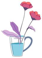 rosas florecientes en vaso de vidrio con vector de agua