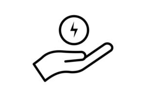 Save energy icon illustration. Hand icon with electricity. icon related to ecology, renewable energy. Line icon style. Simple vector design editable