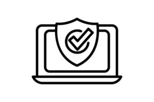 System security icon illustration. Laptop icon with shield. icon related to security. Line icon style. Simple vector design editable