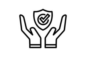 Trusted security icon illustration. hand icon with shield. icon related to security. Line icon style. Simple vector design editable