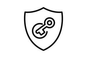 ilustración del icono de desbloqueo de seguridad. icono de escudo con llave. icono relacionado con la seguridad. estilo de icono de línea. diseño vectorial simple editable vector