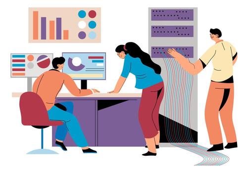 Office team working on project, brainstorming vector