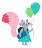 Cute raccoon character with inflatable balloons vector