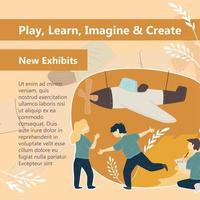 jugar y aprender, imaginar y crear, exposiciones vector