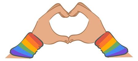 Hands gesture showing heart and love with rainbow vector