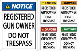 Gun Owner Warning Sign Registered Gun Owner Do Not Trespass