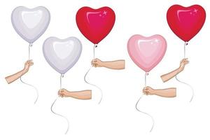 mano con globos de corazón, elemento del día de san valentín, concepto de diseño del día de san valentín vector