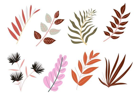 Autumn or spring leaves and branches, twigs set