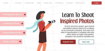 Learn to shoot inspired photos, website register vector