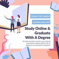 Study online and graduate with degree, education vector