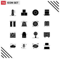 Set of 16 Vector Solid Glyphs on Grid for interior bathroom toy top hat hat Editable Vector Design Elements