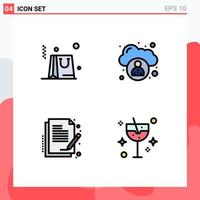 Set of 4 Vector Filledline Flat Colors on Grid for bag document administration contract drink Editable Vector Design Elements