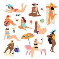 People resting by beach, seaside summer vacation vector