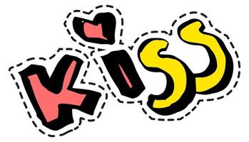 Kiss text sticker, colorful doodle or icon chat vector