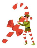 Elf in costume carrying large striped candy stick vector