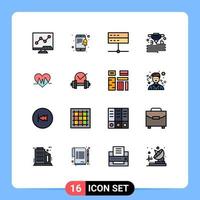 Set of 16 Modern UI Icons Symbols Signs for heart printer data plastic gadget Editable Creative Vector Design Elements