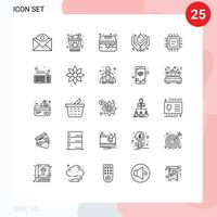 Pack of 25 Modern Lines Signs and Symbols for Web Print Media such as microchip renewable fast food power green technology Editable Vector Design Elements
