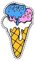 Ice cream with tasty cones and waffle sticker vector