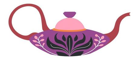 Pot for tea brewing, kettle with ornaments vector