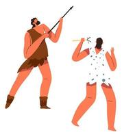 Hunters and cavemen with weapons hunting vector