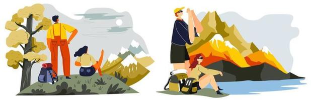 Mountains hiking and tourism, adventure nature vector