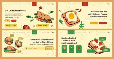 Order sandwich online, restaurant web page set vector