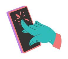 Hand touching screen of mobile phone smartphone vector