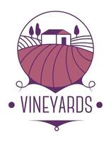 Vine yards, farm with field viticulture and winery vector