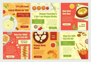 Restaurant offer set at social media post vector