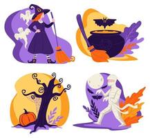 Halloween holiday in autumn, witch character mummy vector