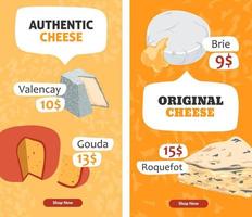 queso autentico y original, valencay y brie vector