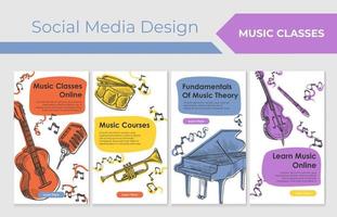 curso de música en línea en el conjunto de banners de redes sociales vector