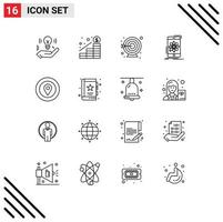 Mobile Interface Outline Set of 16 Pictograms of award science darts research information Editable Vector Design Elements