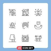 9 iconos creativos, signos y símbolos modernos de lanzamiento aéreo, servicio suave, comida brillante, hombre, elementos de diseño vectorial editables vector