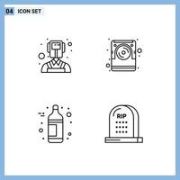 Set of 4 Modern UI Icons Symbols Signs for man wine computer electronic grave Editable Vector Design Elements