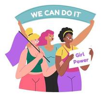 Girl power we can do it, feminists with slogan vector