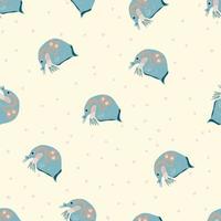 Plankton or water flea shameless vector pattern. Cartoon vector icon isolated on blue background with spotted.