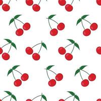 Cherry pattern on white background, wrapping paper, fabric print vector illustration.