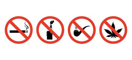 Forbidding Vector Signs. No smoking, No cannabis, No drugs, No vaping