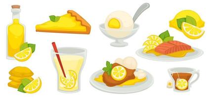 Lemon based meal and desserts, sweet food vector